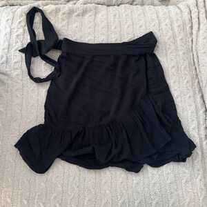 Black Ruffled Mini Skirt Wrap Skirt
